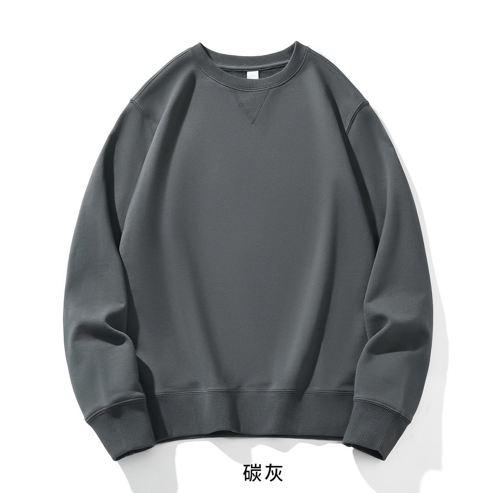 380重磅纯棉圆领卫衣 秋冬款美式长袖T恤男女宽松套头打底衫上衣详情12