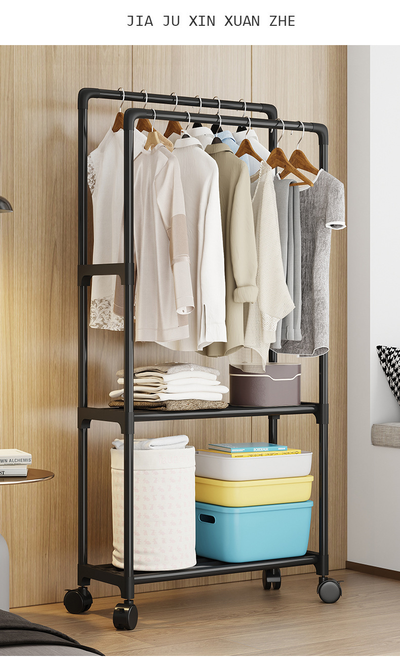 Simple coat rack, floor-standing indoor clothes hanger, bedroom clothes double-pole rack, household clothes drying rack, dormitory clothes drying rack pic 7