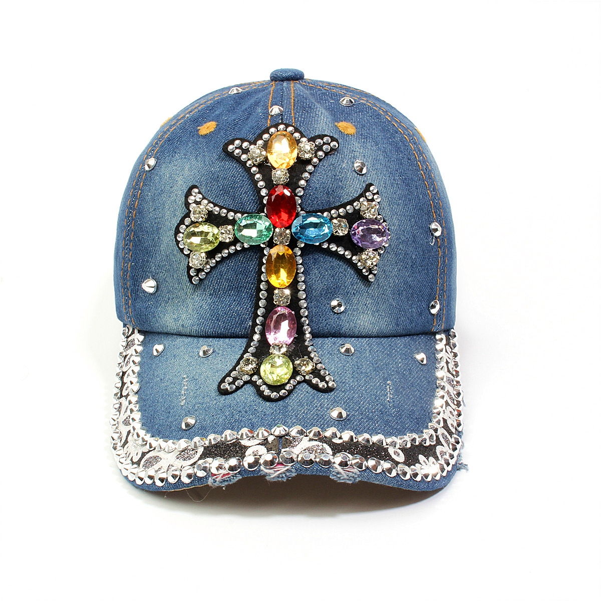 跨境外贸新款牛仔布女镶钻欧美国休闲成人棒球帽时尚洋气鸭舌帽子详情29