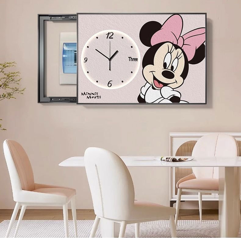 米奇电表箱装饰画带时钟表简约创意总闸配遮挡多媒体盒挂画免打孔详情23