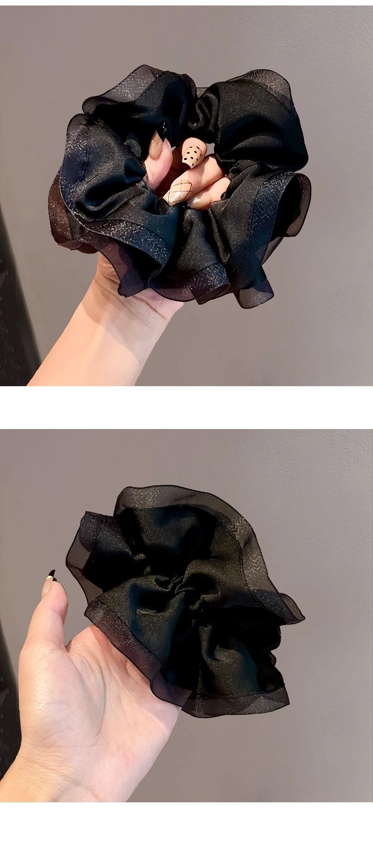 French laid-back style black ear-trimmed large intestine hair band, versatile hair tie, hair flower, black ponytail hair tie, high-end headwear pic 3