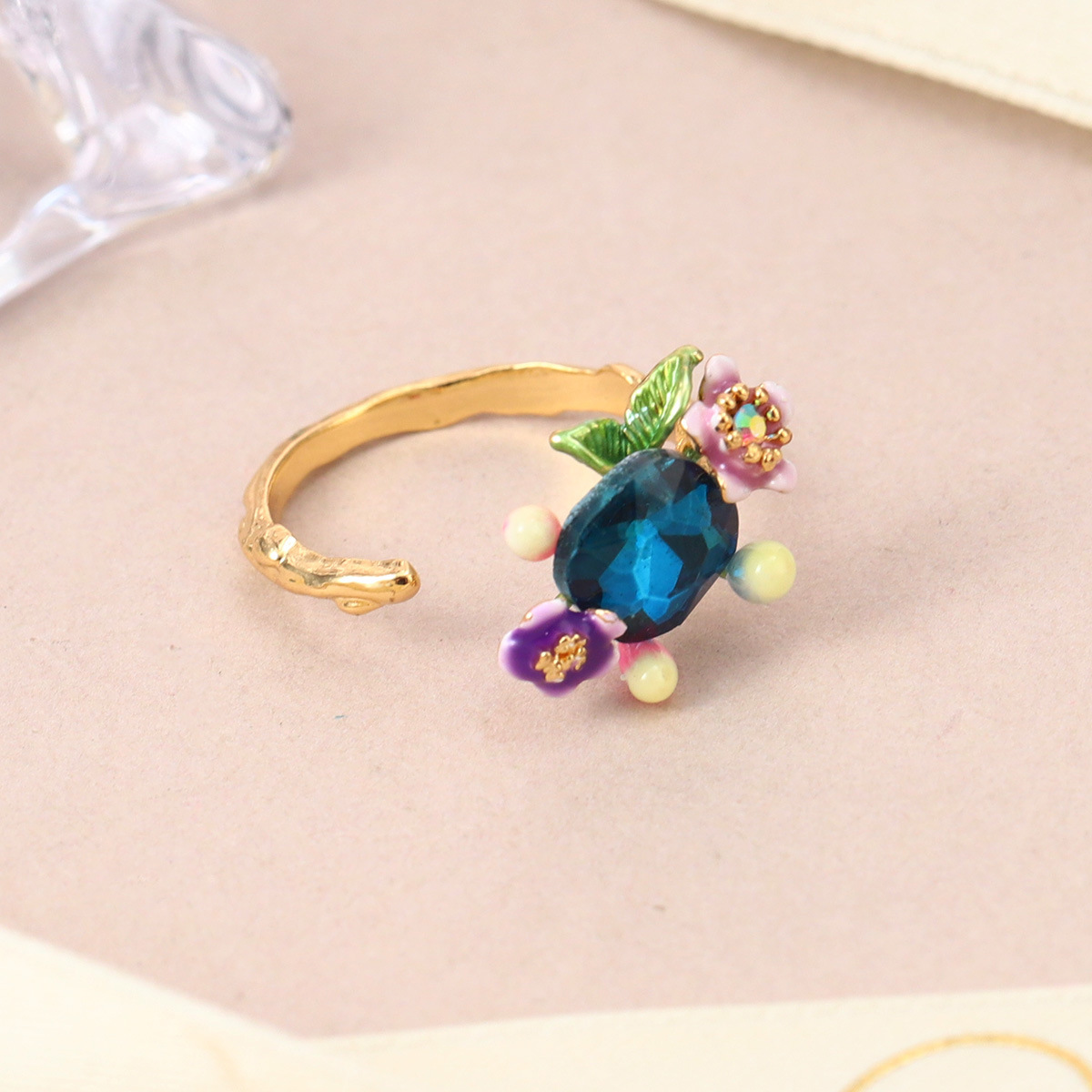 森系珐琅高级感锆石彩色戒指可调节小众设计不掉色花朵指环开口戒详情24