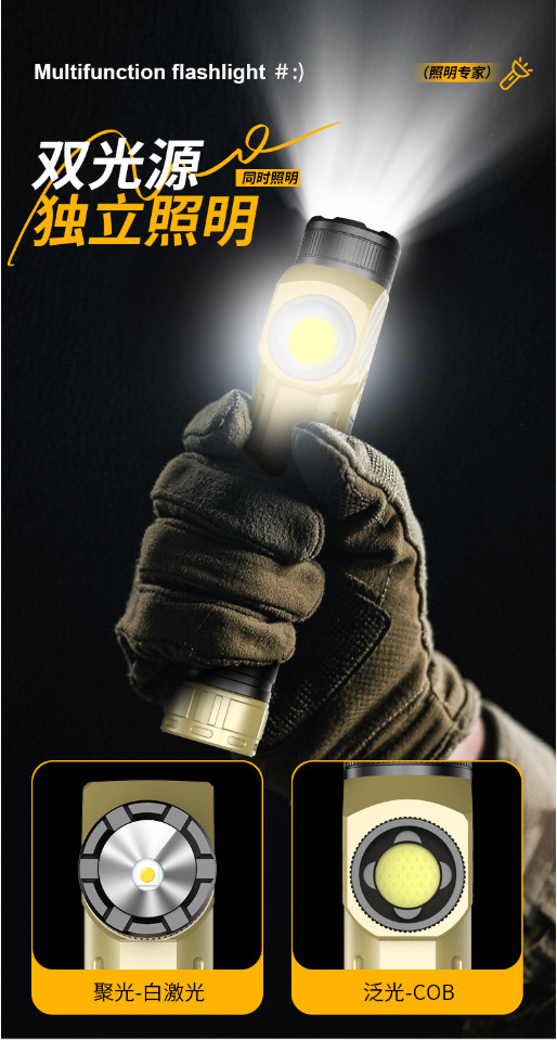 磁吸多功能拐角手电筒强光爆亮转角手电筒户外强光拐角维修工作灯详情3