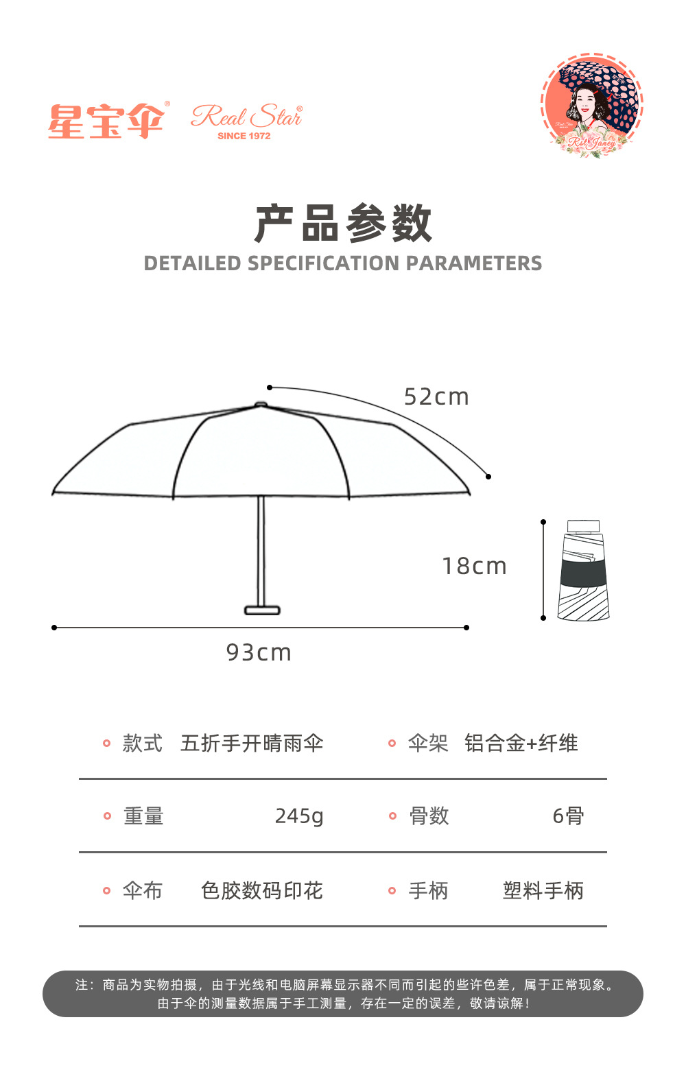 星宝新款五折伞油画风格收纳折叠手包设计晴雨伞中年百搭时尚配饰详情19