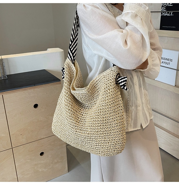 Summer high-capacity straw woven bag for women, 2024 new style seaside and beach vacation single-shoulder bag, commuter tote bucket bag pic 20