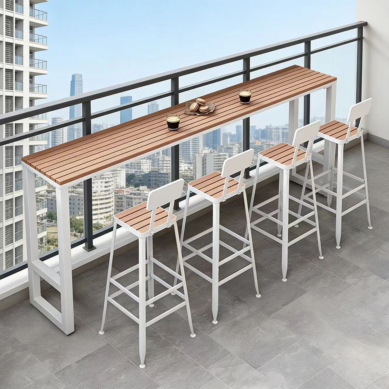 Star Terrace Bar counter table and chair set, coffee shop outdoor anti-corrosion and sun protection high leg narrow table, outdoor balcony wall long table pic 21