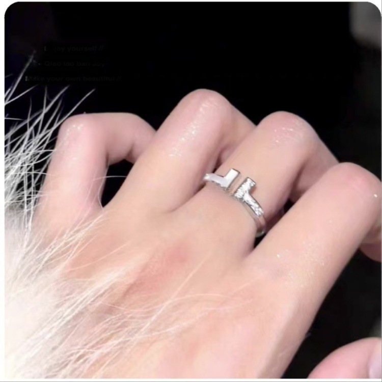 T家双T戒指女天然贝母拼钻v金镀18k小众设计情侣开口对戒厂家直销详情7