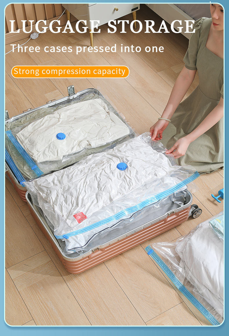 Transparent vacuum compression bag, seasonal clothing storage bag, clothes and quilt storage bag, hand roll, thickened explosion-proof zipper pic 9