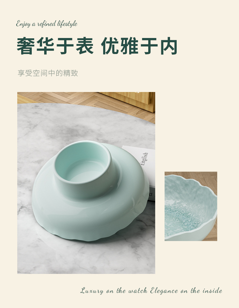 Customized melamine high-legged fruit plate, home living room dried fruit plate, Chinese tray, high-end dessert display, dim sum plate pic 6