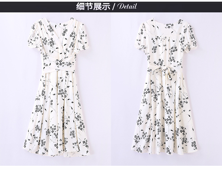 French floral chiffon dress for women 2024 Summer new style, fashionable, elegant and versatile V-neck midlength dress pic 5