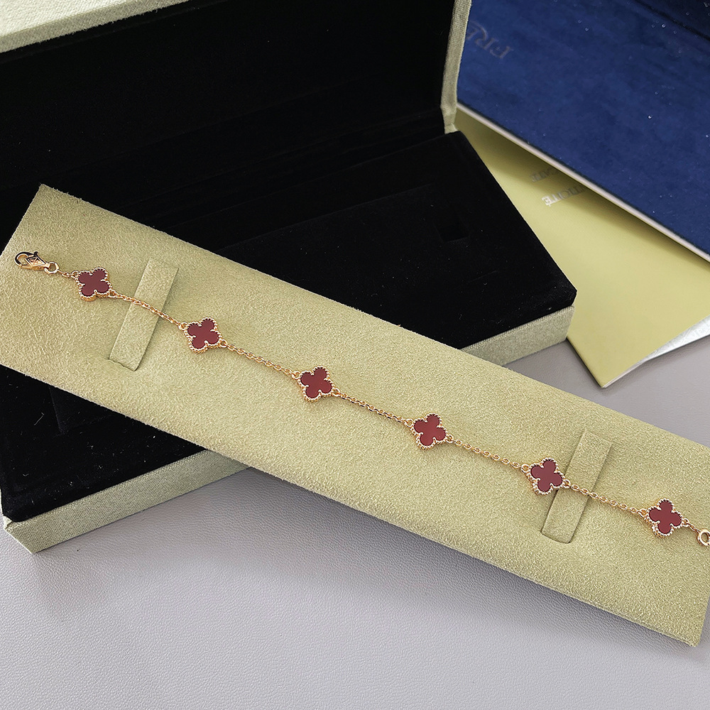 v金高版本厚镀18k金迷你五花六花四叶草手链不掉色高级感红玛瑙详情44