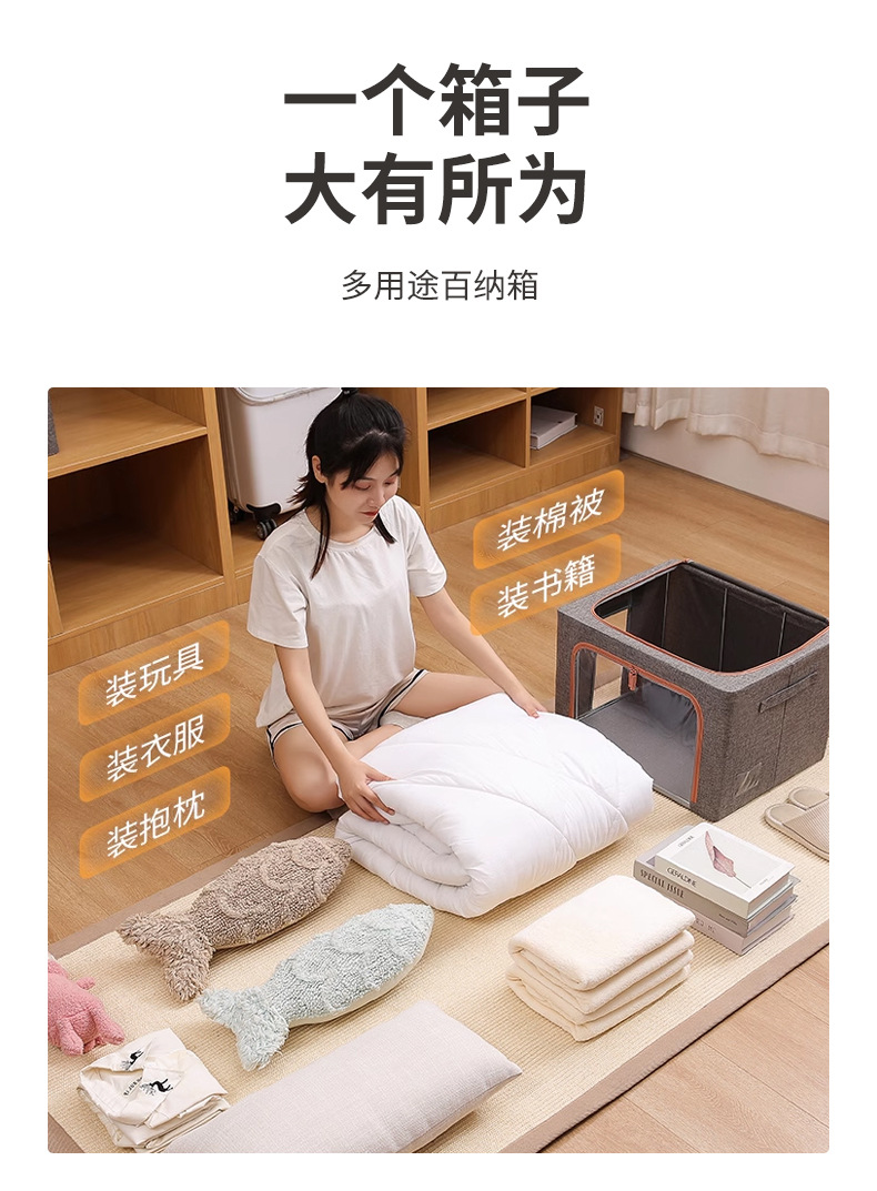Cotton and linen clothes storage box, fabric clothes organization box, clothes quilt wardrobe organization box, folding moisture-proof storage bag pic 7