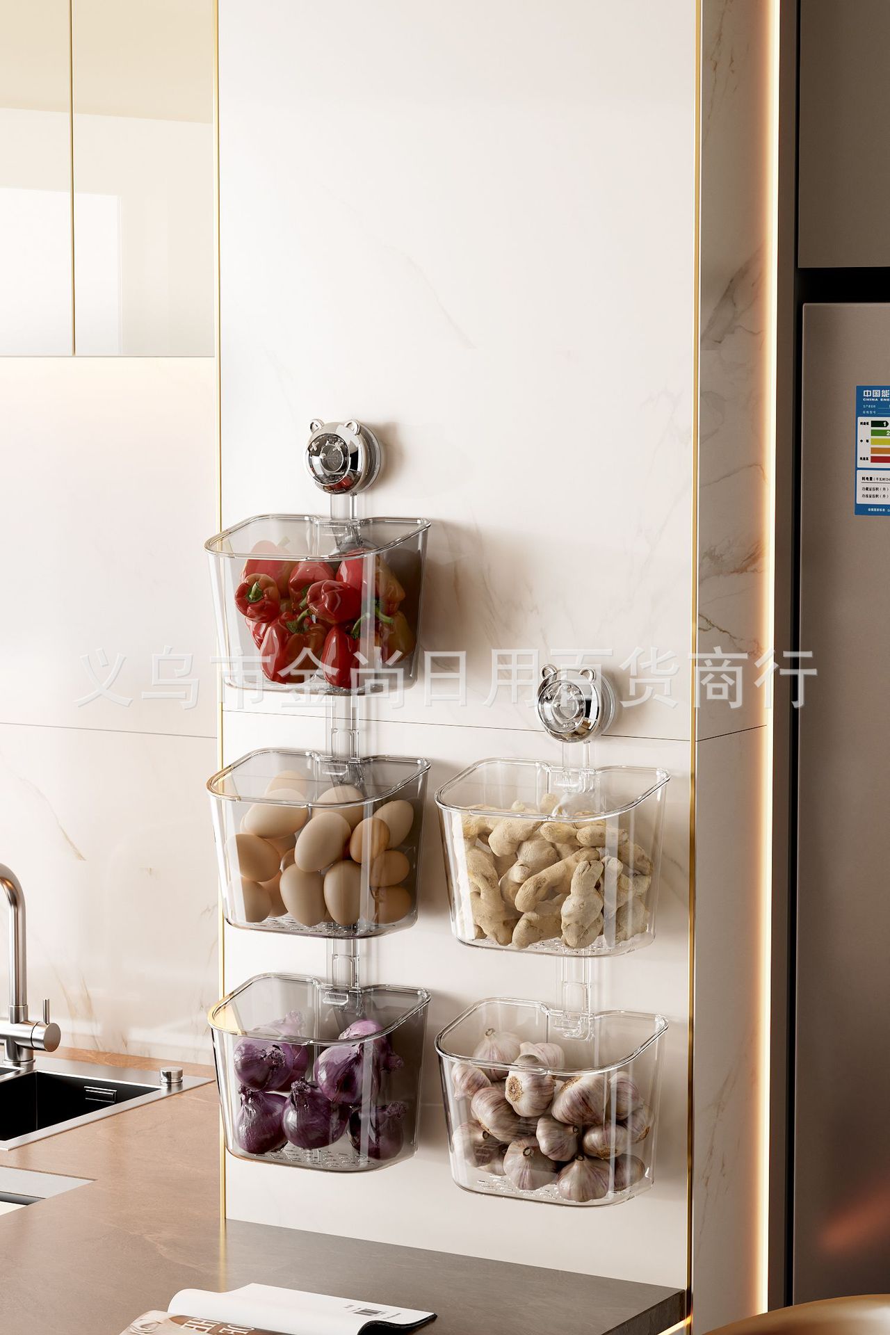 Little Bear Kitchen Scallion, Ginger and Garlic Storage Box, ginger and garlic seasonings wall-mounted storage basket, multi-functional wall-mounted basket pic 5