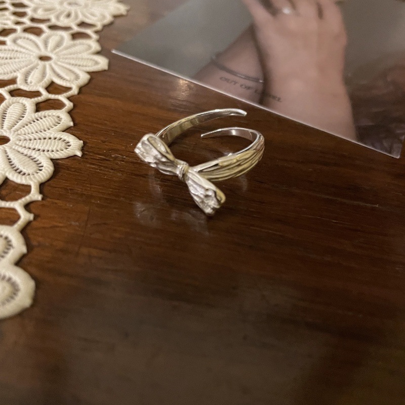 韩国博主happyrim同款蝴蝶结豆豆开口戒指精致简约叠戴可调节指环详情8