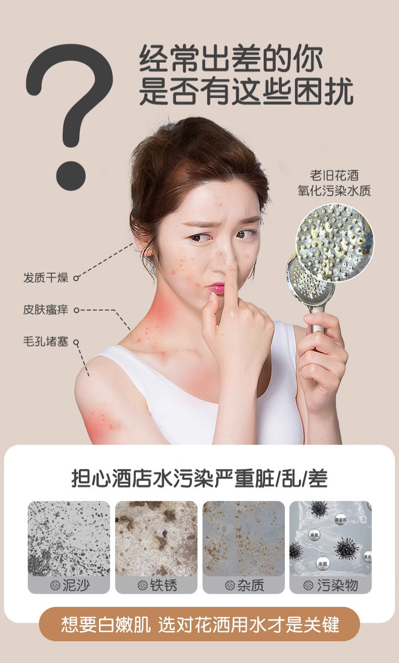 泰国旅行便携过滤增压花洒淋浴喷头洗澡莲蓬头酒店旅游美肤过滤器详情3