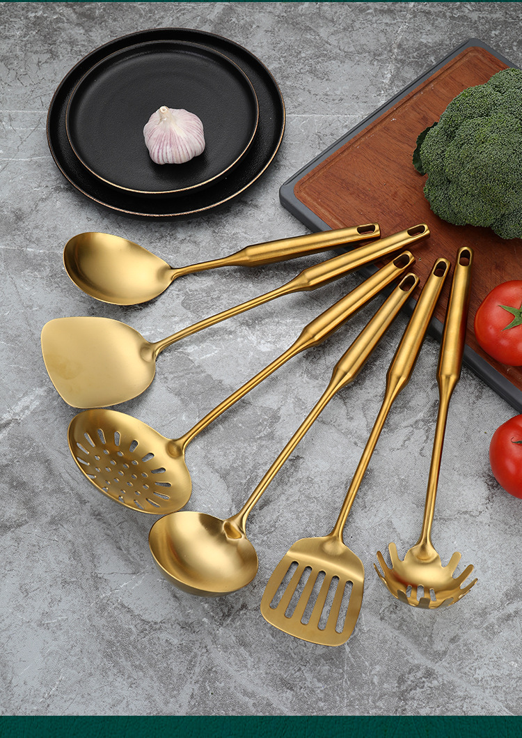 不锈钢镀金烹饪勺铲套装 家用厨房锅铲汤勺漏勺煎铲粉扒饭勺厨具详情17