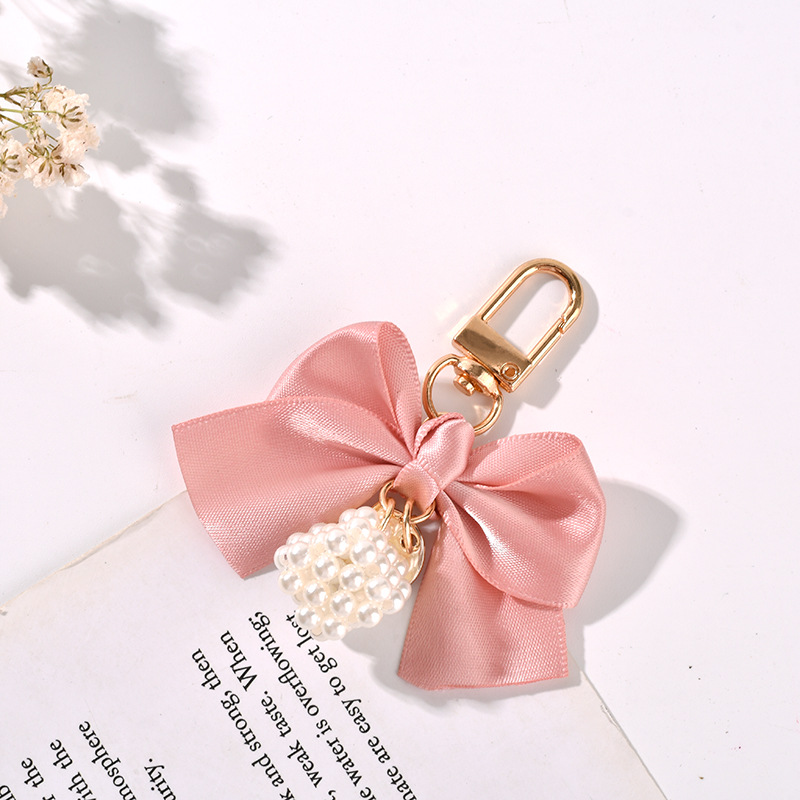 创意珍珠蝴蝶结汽车钥匙扣挂件小清新彩色织带蝴蝶结珍珠魔方配件详情15