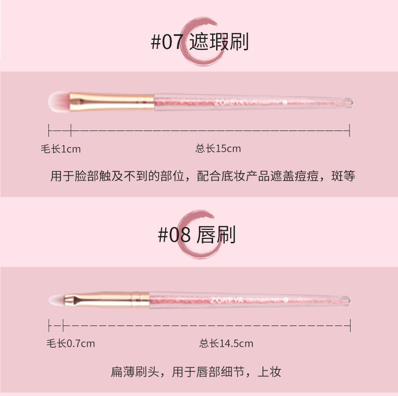 ZOREYA腮红眼影刷套装粉色水晶收纳包化妆工具美容护肤彩妆化妆刷子粉底刷组合详情16
