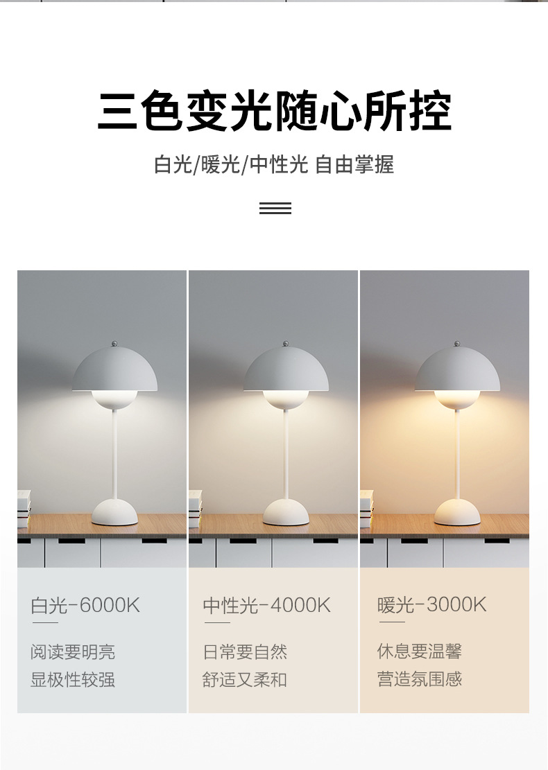 Transfronterizo de comercio electrónico recargable usb pequeña luz de noche nordic bráctea lámpara de mesa dormitorio lámpara de cabecera touch eye care lámpara de mesa de aprendizaje pic 4