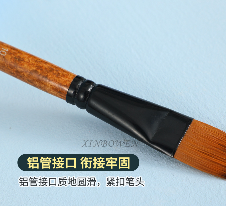 Wood grain stem flat-peak nylon brush oil painting brush, aluminum tube acrylic single-barrel painting brush, art studio watercolor pen wholesale pic 7