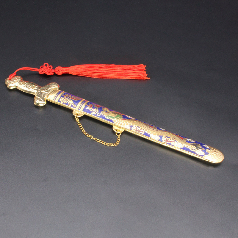 Beijing Cloisonne vintage goods are being exported back to the cultural and recreational collection machine. Copper body enamel dragon pattern tassel sword pic 7