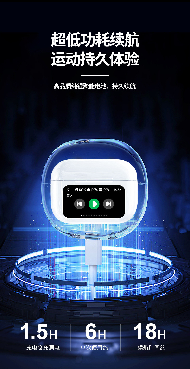 Cross-border A9pro Bluetooth headphones, E11 headphones, multi-functional touch display, ultra-long battery life, K18 Bluetooth headphones, simultaneous interpretation, AI translation pic 3