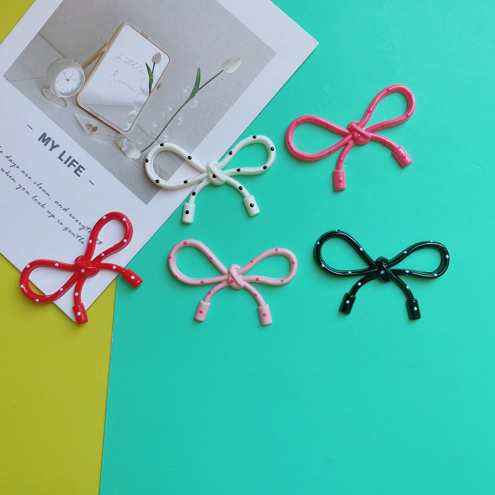 Polka dot hollowed-out bow five-pointed star accessories, diy phone case decoration, crocs, headwear, wholesale bags pic 3