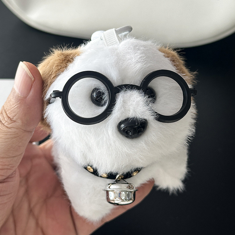 Wholesale of cute glasses dog plush pendants, glasses dog plush toy pendants, keychains, figurines, bags and pendants pic 12