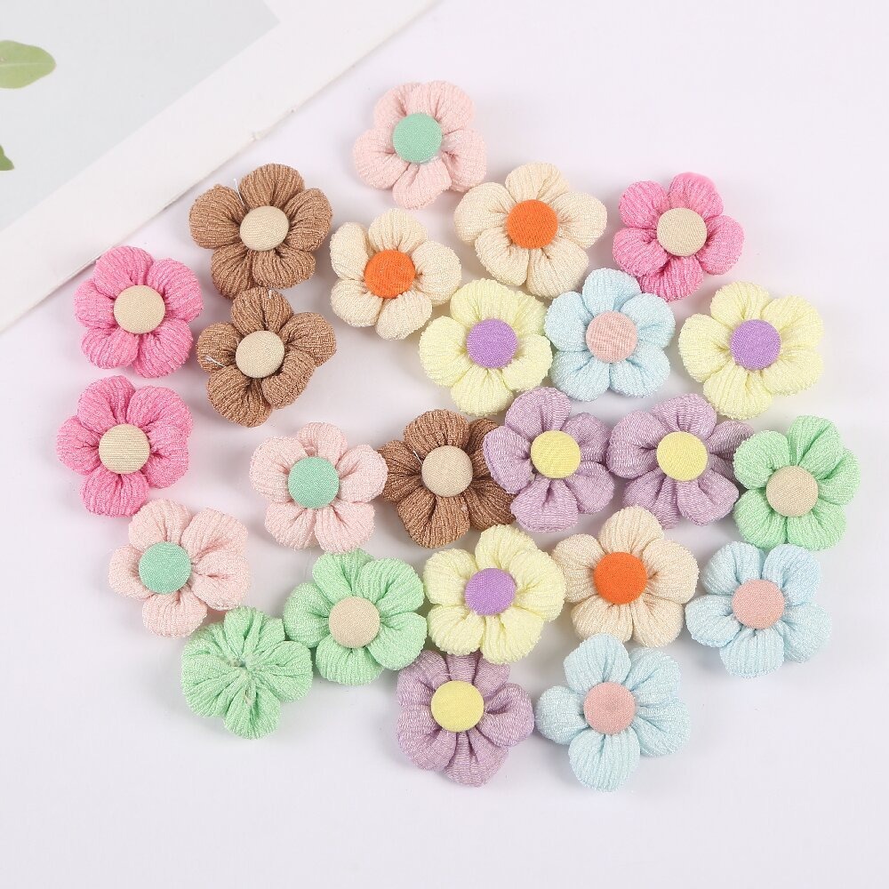 Pleated, colorful five-petal flower, fresh and simple Korean-style DIY shoes, hats, headwear, clothing, socks, bags, bows, clothing accessories pic 1