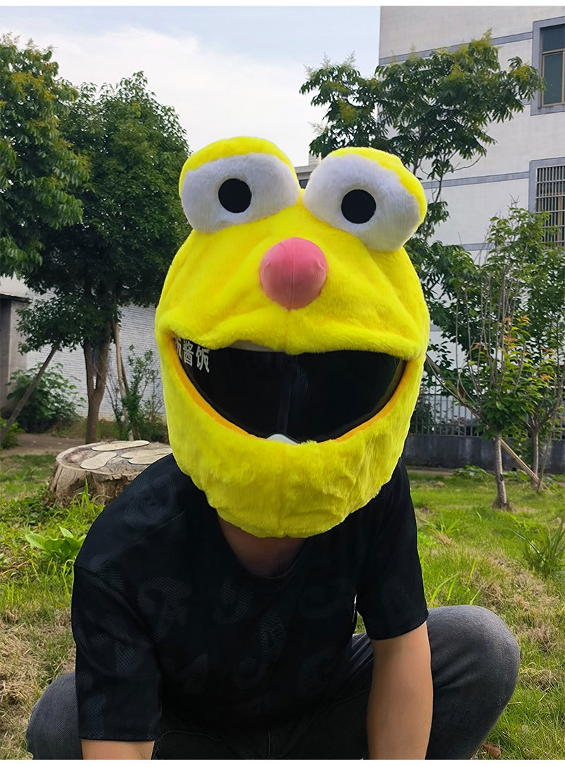 Helmet cap protective cover, big-eyed monster motorcycle, motorcycle, personalized cartoon plush head cover, frog riding, mask removal for warmth pic 14