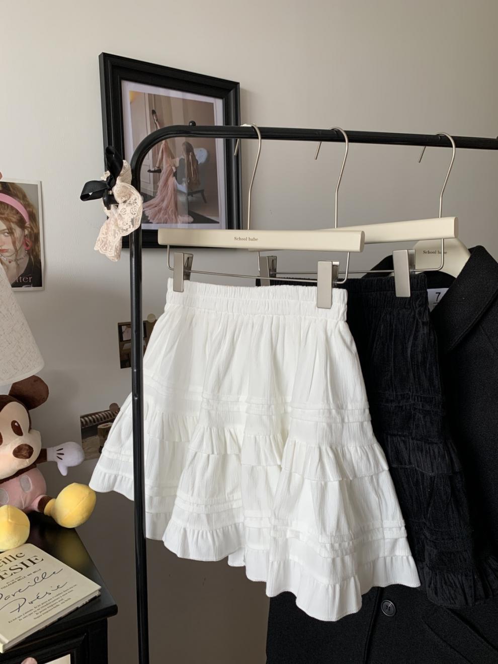 白色芭蕾风蛋糕半身裙女秋冬高腰显瘦松紧腰A字裙蓬蓬百搭短裙子详情11