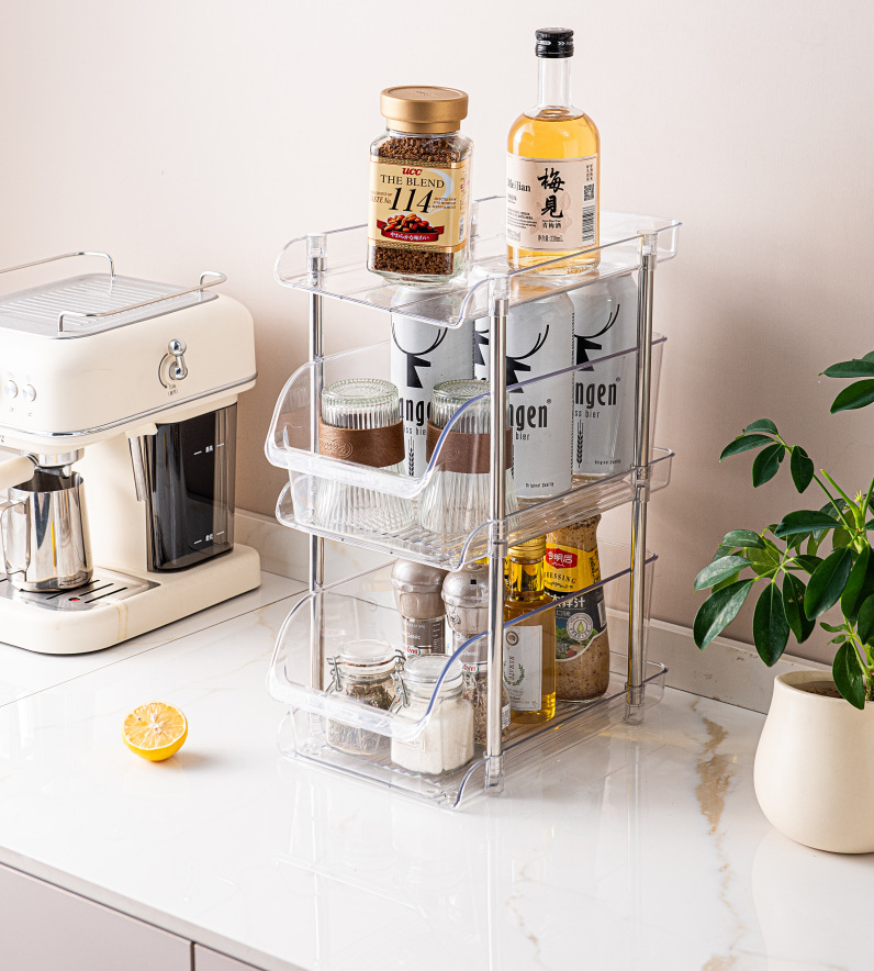 Transparent multi-layer kitchen storage rack, kitchen cabinet, drawer-type storage, seasoning rack, cabinet storage rack pic 1