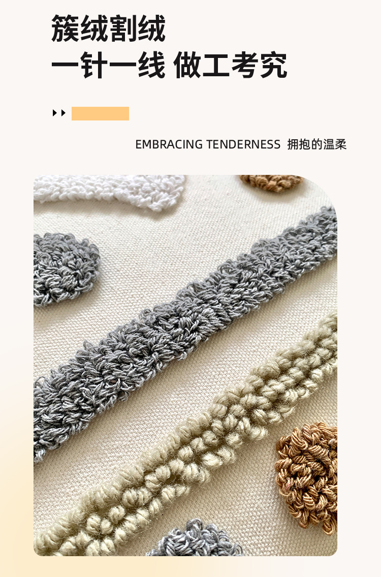 厂家簇绒帆布跨境手工地毯绣抱枕外贸沙发粗线靠枕套流苏波西米亚详情6