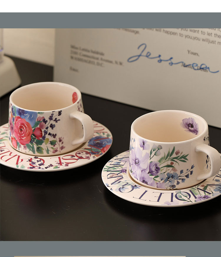 Retro rose coffee cup and saucer set, afternoon tea tea cups, household high-appearancelevel latte art designer, Internet celebrity mugs pic 7