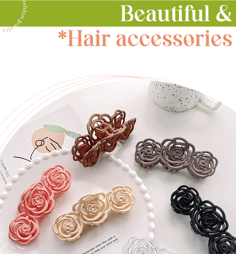 Korean-style frosted and holloomed camellia hairpin, flower hairpin, large shark hairpin, back of the head, updo hairpin, hairpin for women pic 3