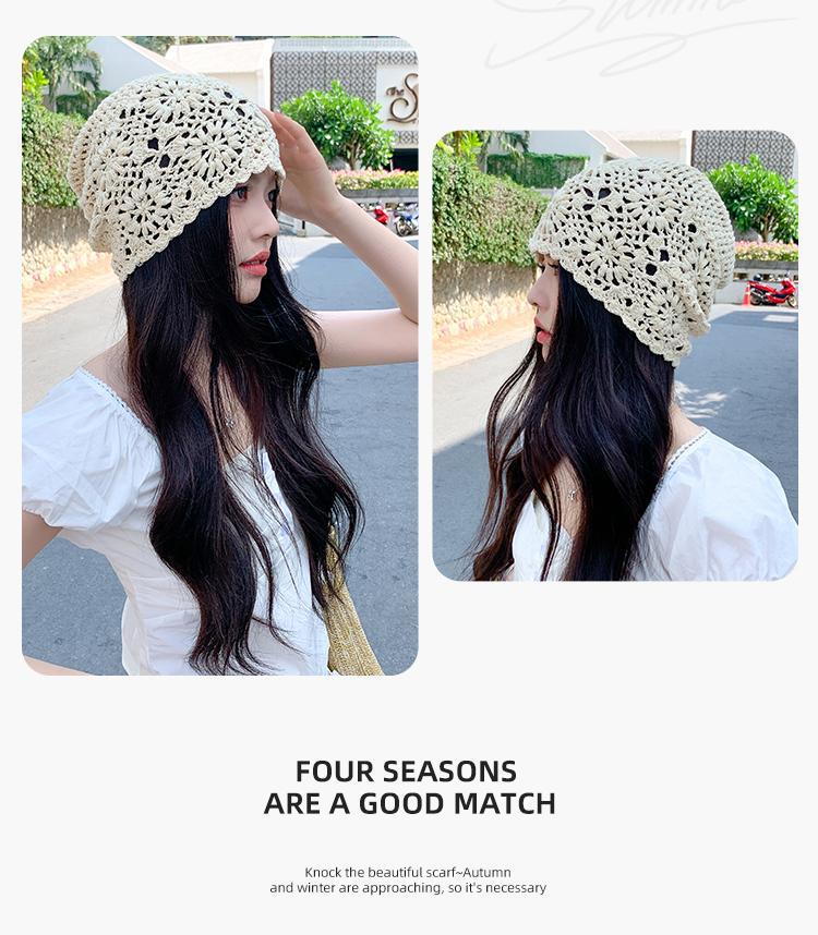 Japanese-style hand-woven headband hats for women, thin, hollowed-out woolen hats, retro and artistic knitted hats, Dui Dui hats pic 2