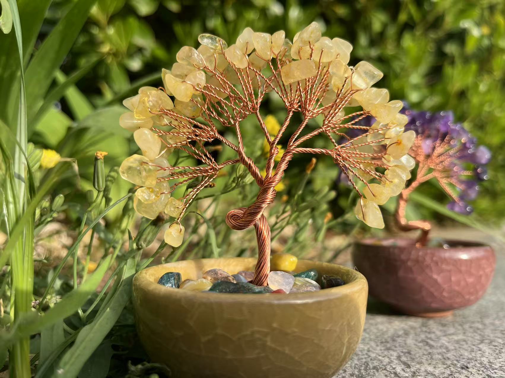 新品热销聚宝盆茶盏底座紫水晶发财树摆件桌面水晶生命树创意艺品详情7