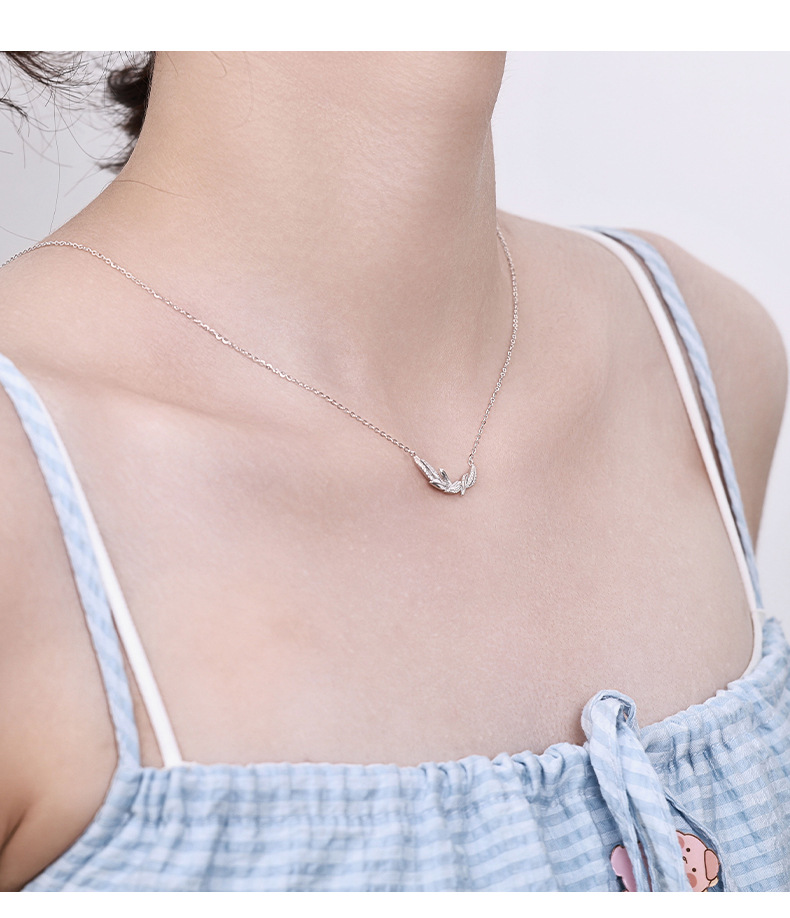 影响力饰品925银羽毛项链 小众设计锁骨链百搭网红中国风七夕情人节礼物厂家批发详情5