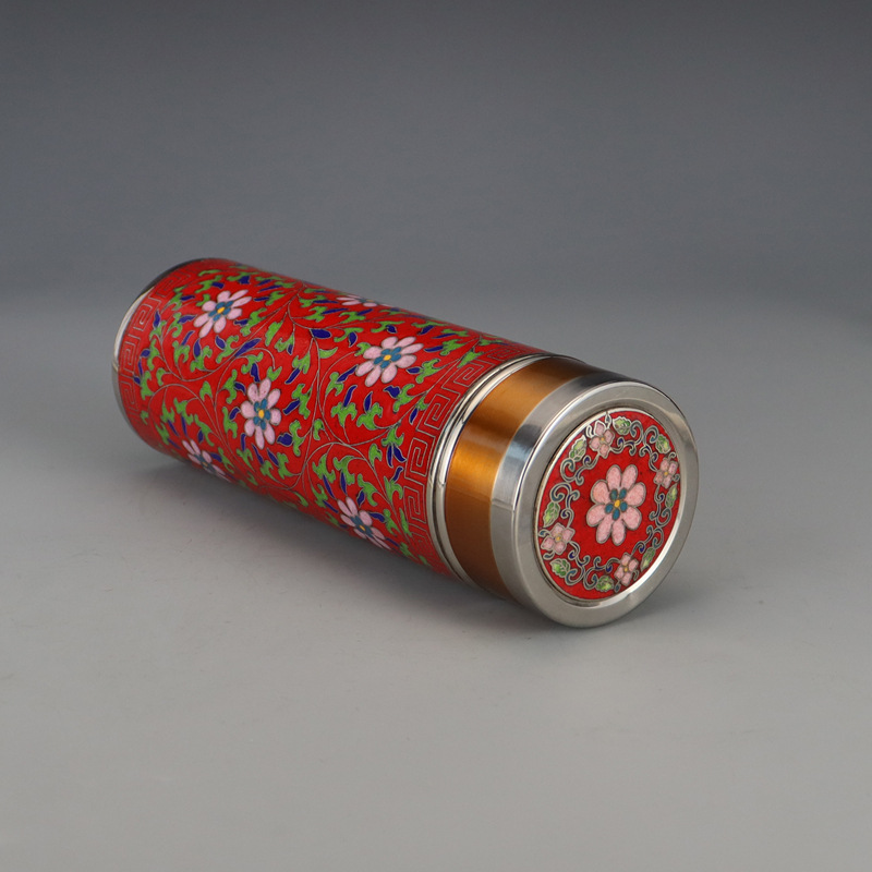 Premium Beijing Cloisonne traditional cultural gift, machine-made copper body enamel shell wrapped lotus health preservation insulated cup pic 4