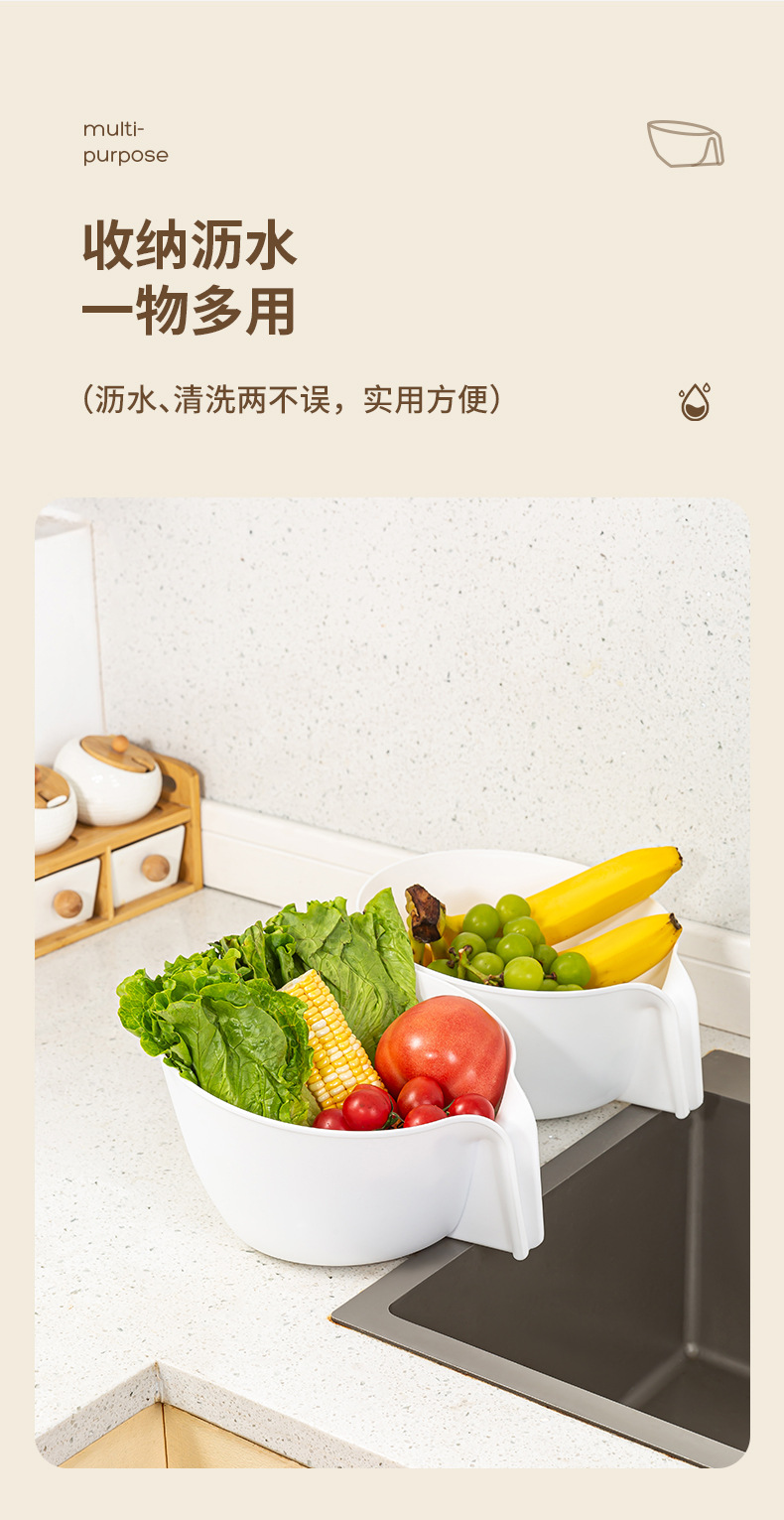 沥水篮多功能洗菜盆淘米神器带手柄厨房新款洗水果盆子大容量大号详情3