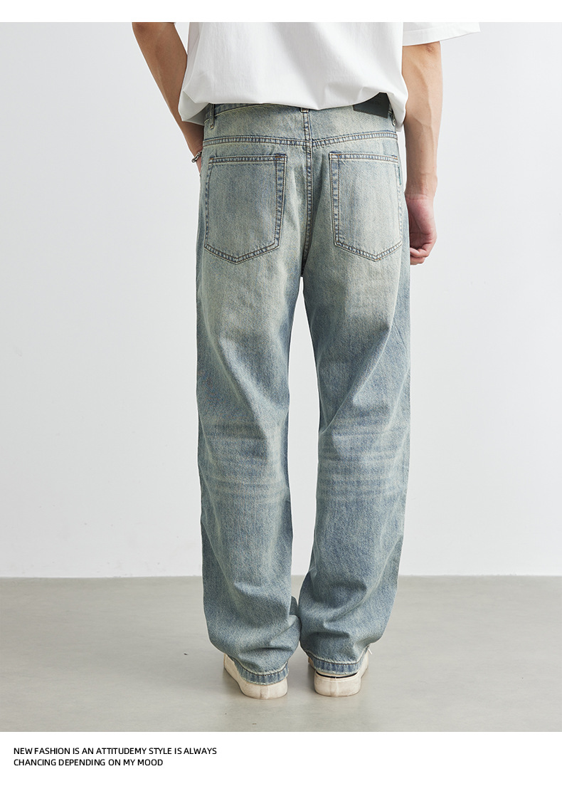 亦止男装阔腿牛仔裤男款夏季2025新款复古水洗宽松直筒休闲长裤子详情14