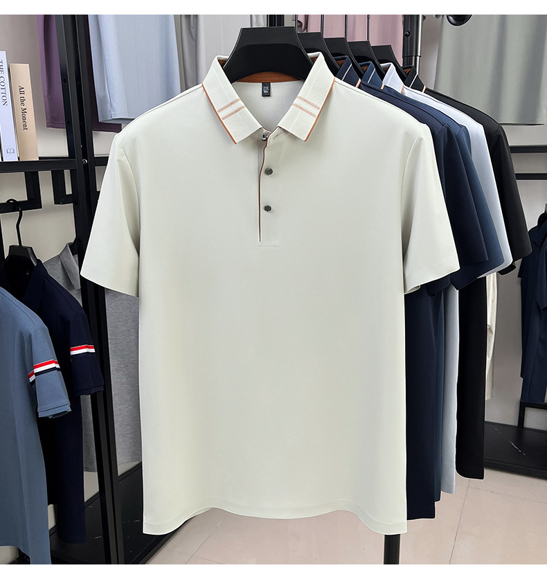 桑蚕丝polo衫男无痕翻领2025夏季新款纯色商务透气薄款短袖男t恤详情9