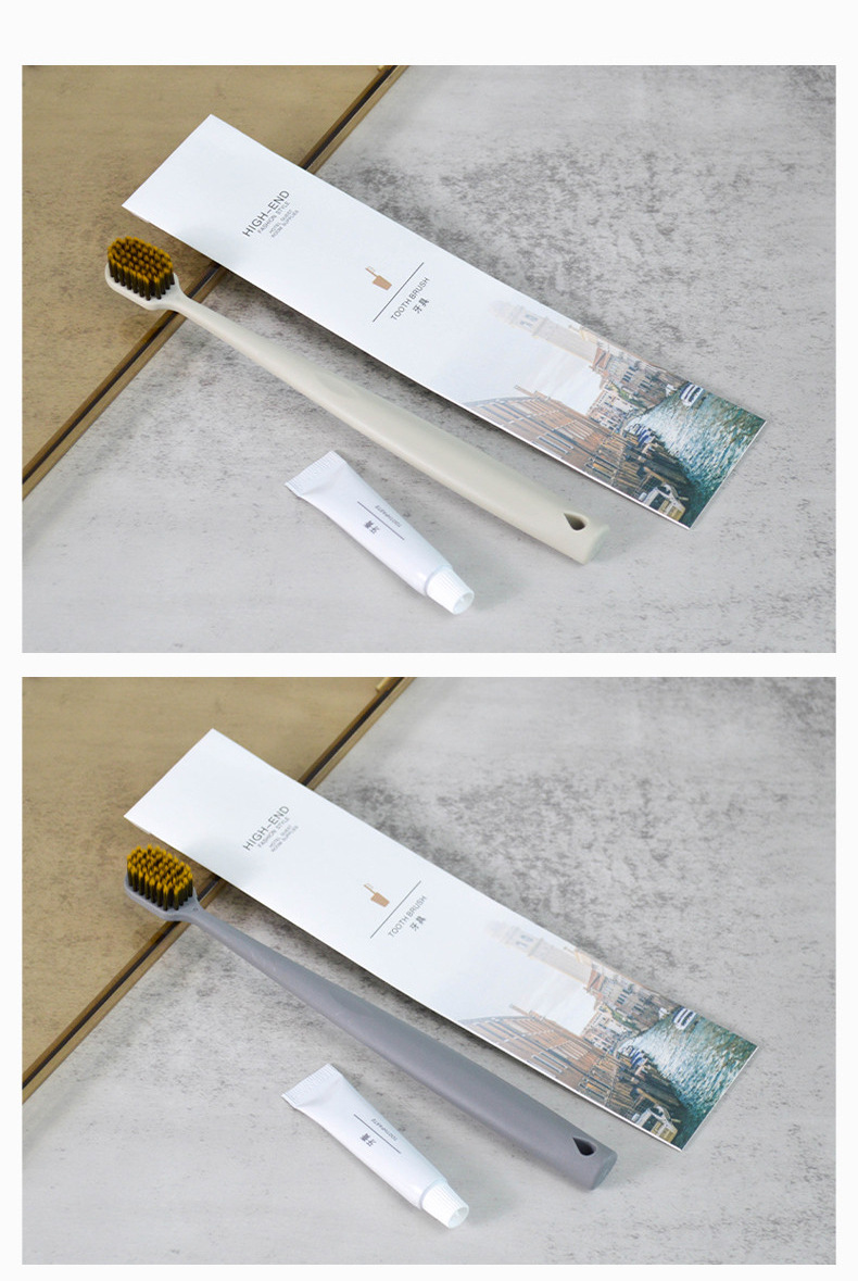 石头纸一次性酒店洗漱套装 轻奢民宿火焰丝软毛宽头牙刷牙膏 套装酒店用品洁净清新详情6