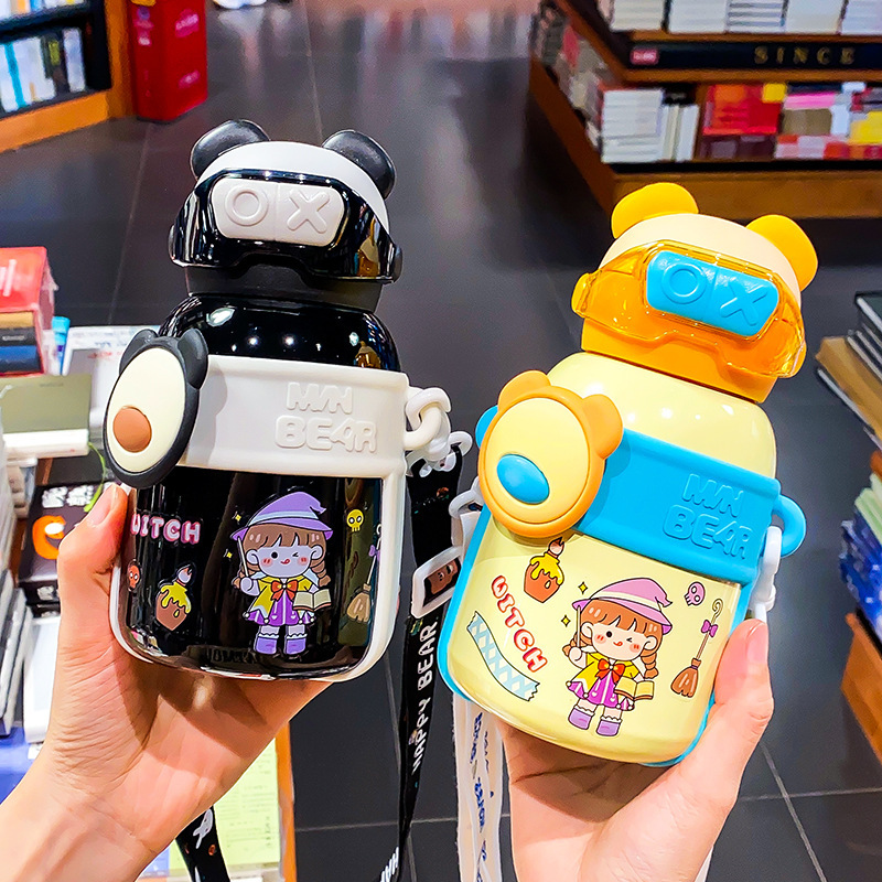 大容量316不锈钢保温杯可爱卡通大肚杯带提绳便携带吸管儿童杯子详情3