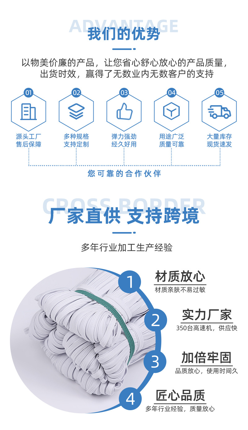 厂家直供服装辅料 0.6cm加粗扁松紧涤纶走马带发圈皮筋专用现货详情4