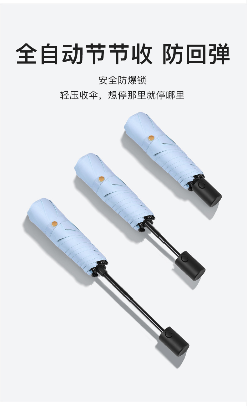 Ultra-light, retractable, safe, anti-rebound, automatic all-weather umbrella, UV-resistant black rubber sun protection and shading sun umbrella pic 5