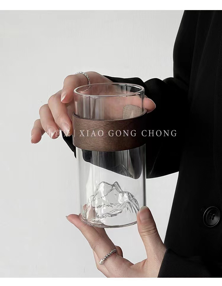 Japanese-style creative mountain-viewing glass cups, retro Chinese trend high-temperature resistant Fuji Mountain tea cups, household snow mountain cups, coffee water cups pic 6