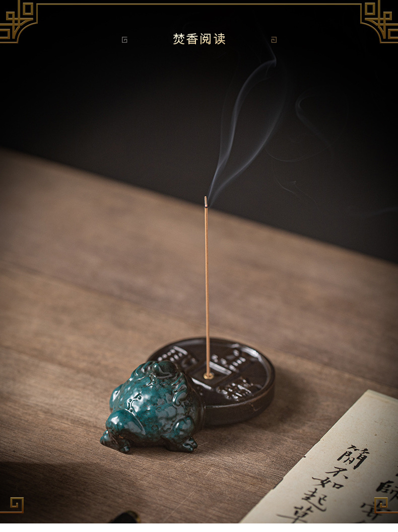 创意陶瓷金蟾线香炉香插香座香薰炉精品茶道茶宠摆件杯垫茶托配件详情12