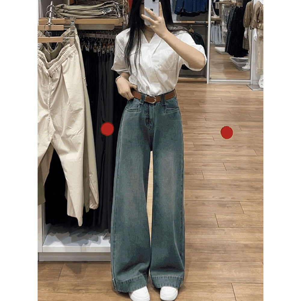 2379 Spring/Autumn new Korean-style high-waisted wide-leg jeans for women, loose, drape and flattering, versatile floor-length jeans pic 3