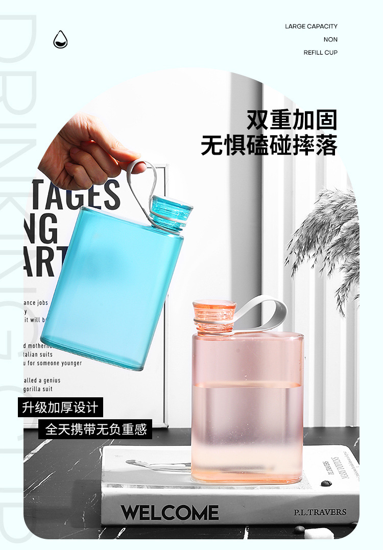 a5扁平水杯男士夏天水瓶学生个性创意运动水壶方形简约便携健身杯详情7
